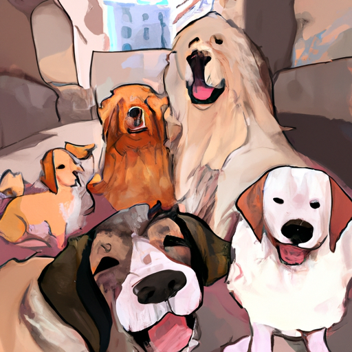 1. תמונה המציגה קבוצת כלבים מגוונת מתרועעת בפנסיון